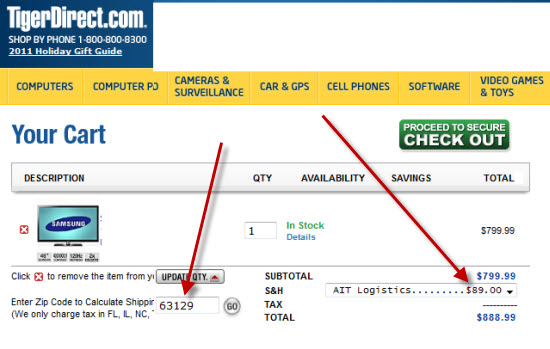 tiger-direct Tiger Direct Shipping And Tax Costs