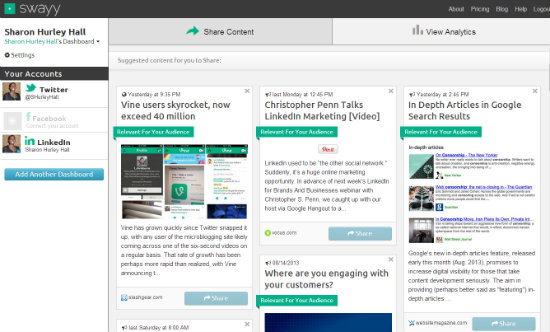 Swayy dashboard