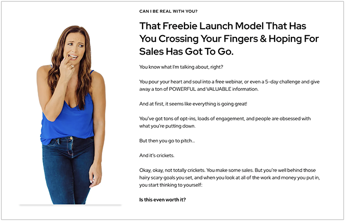 Landing page about a freebie launch model