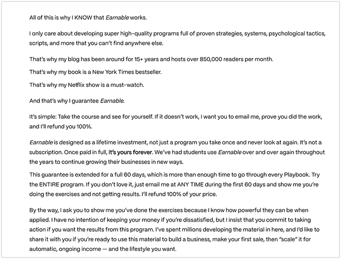Ramit Sethi’s Earnable Course landing page continued