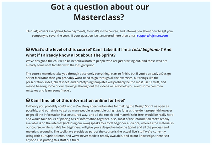 AJ & Smart’s Design Sprint Masterclass questions page