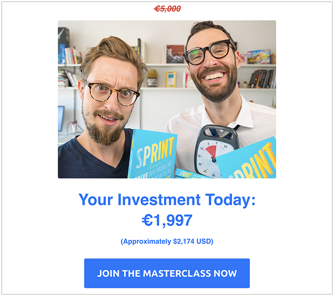 AJ & Smart’s Design Sprint Masterclass call to action page