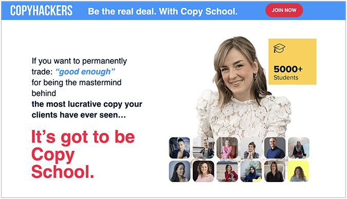 Copyhackers’ Copy School landing page