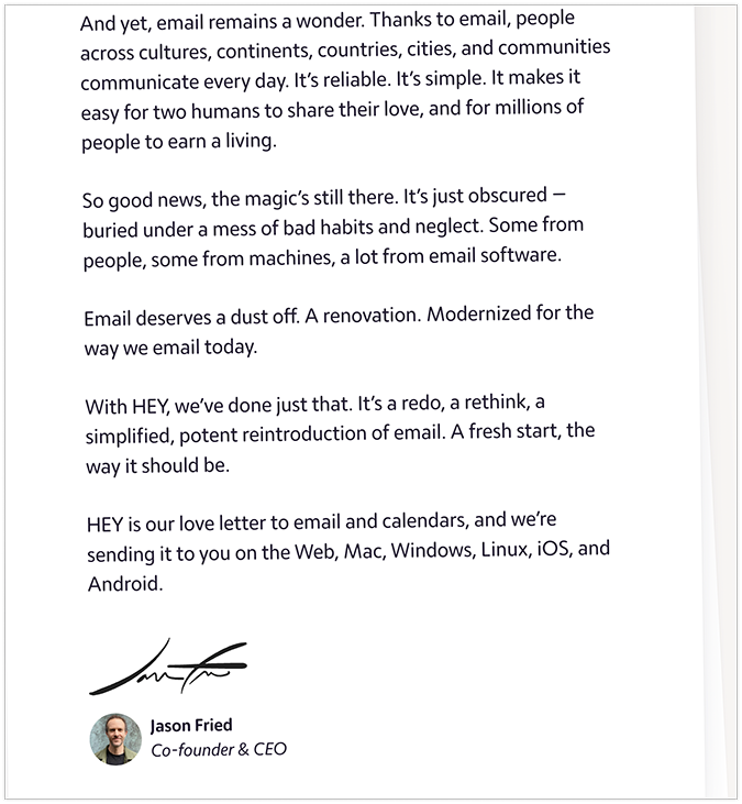 Note from the CEO of 37Signals’ Hey.com continued