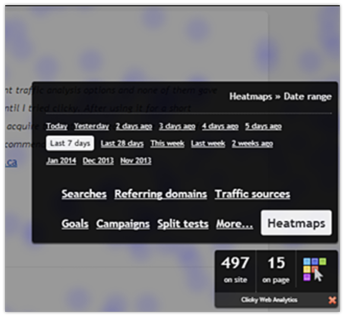 Heatmaps date range setup in Clicky.