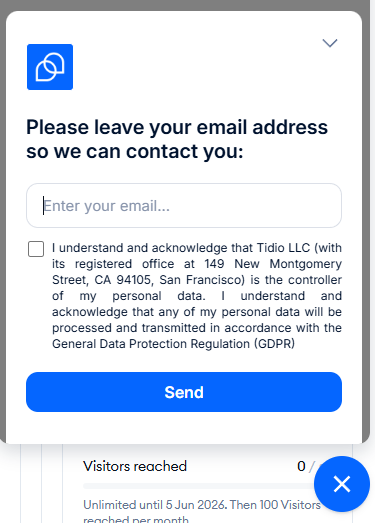 Chat widget asking visitor to leave their email address