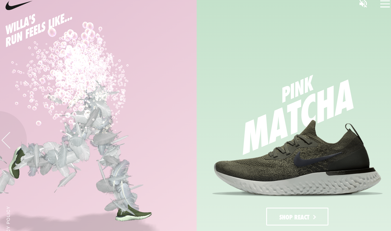 Nike React shoes product page