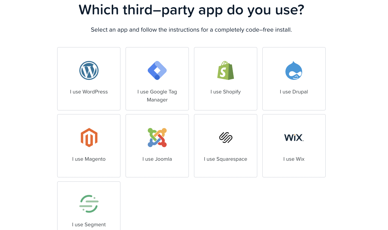 Crazy Egg third party app selection page