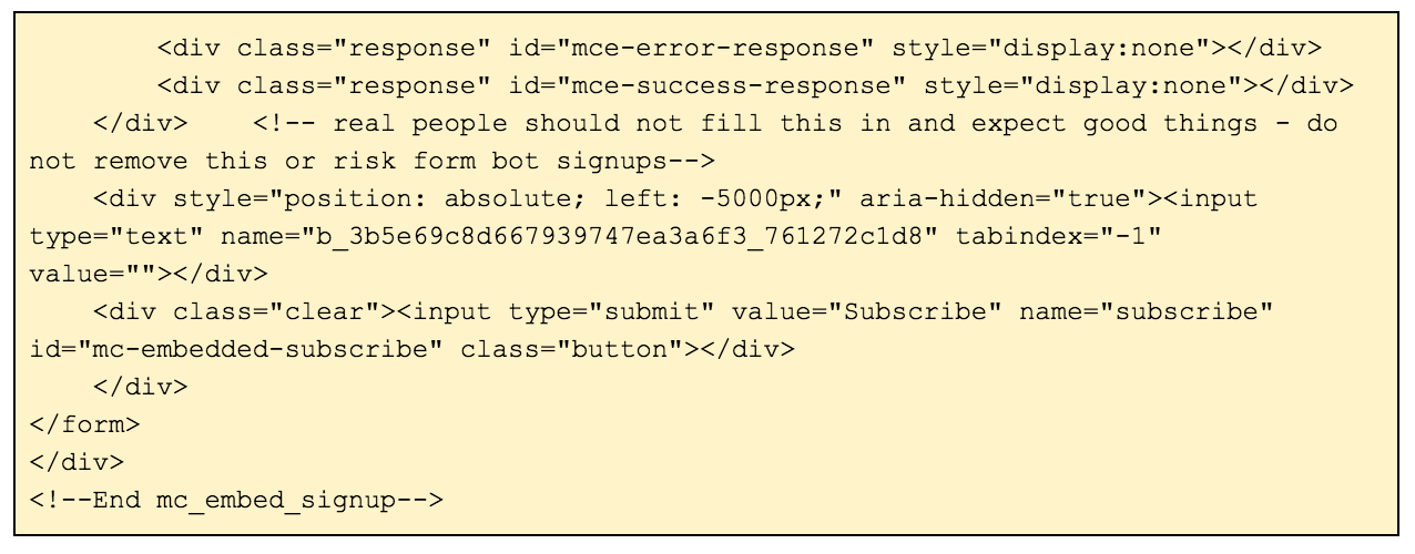 Mailchimp embedded code 2