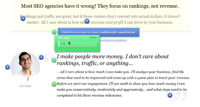 neil patel heat map with 192 clicks