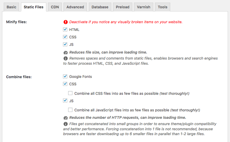 speed up your website minify