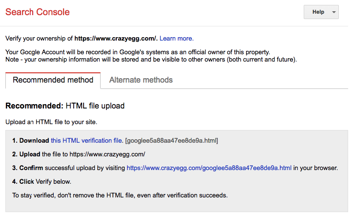 google index tools search console html file