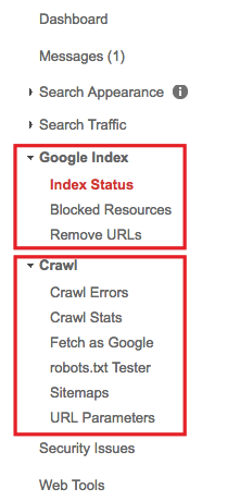 google index search console menu