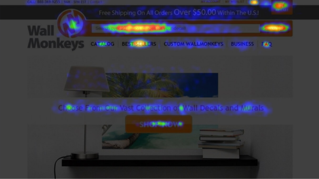 Crazy Egg heatmap on the Wallmonkeys site.