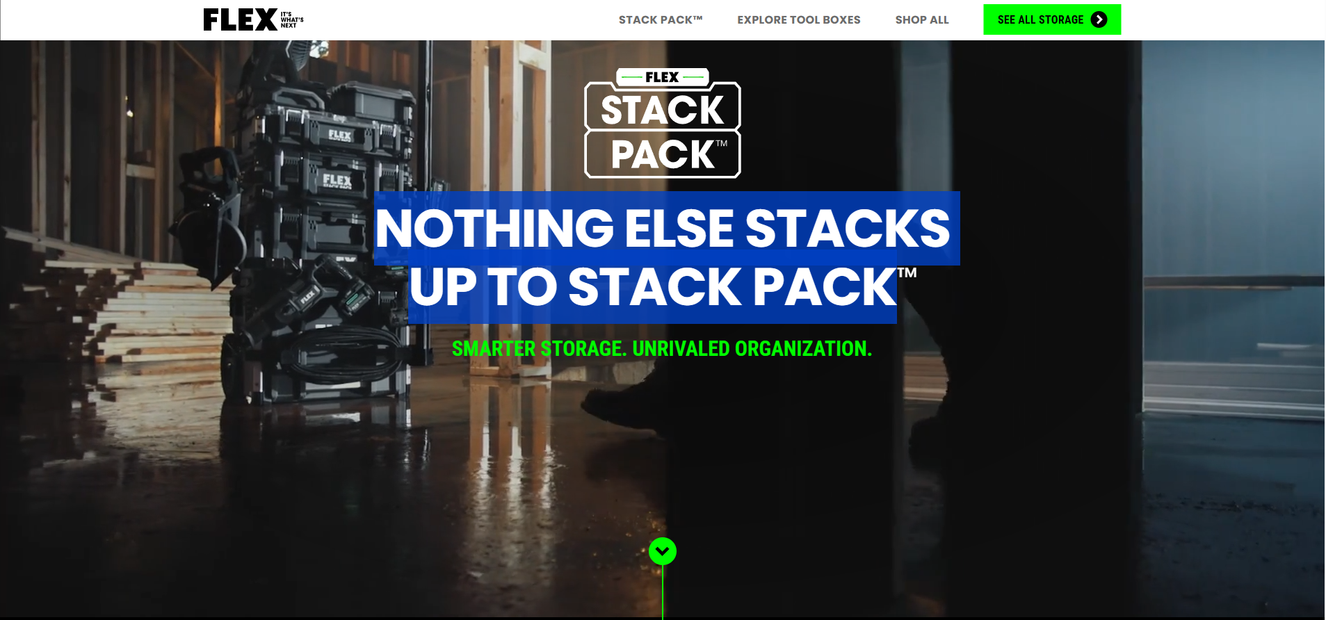Flex Stack Pack storage system hero image on a construction jobsite
