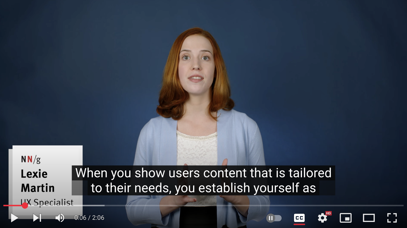 Screenshot from a video of UX Specialist Lexie Martin from Nielsen Norman Group.