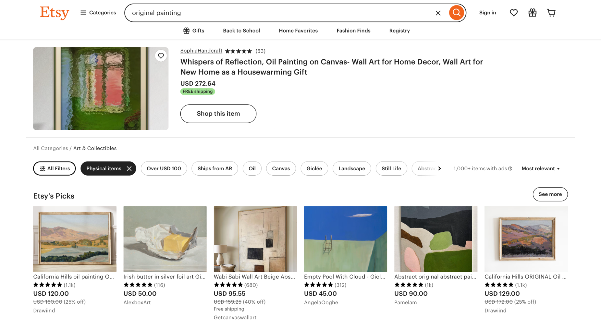 Etsy oil painting product page