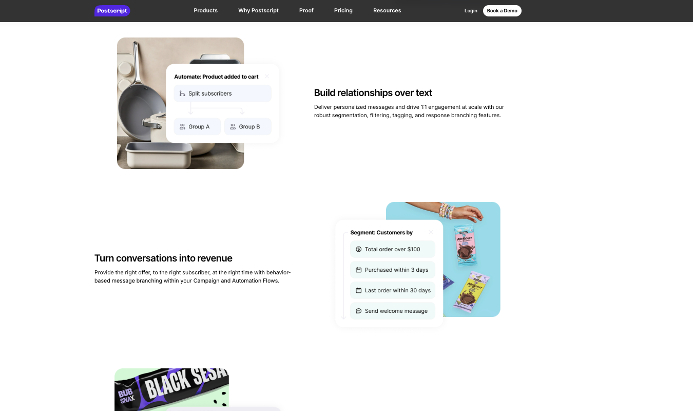 Postscript SMS marketing landing page