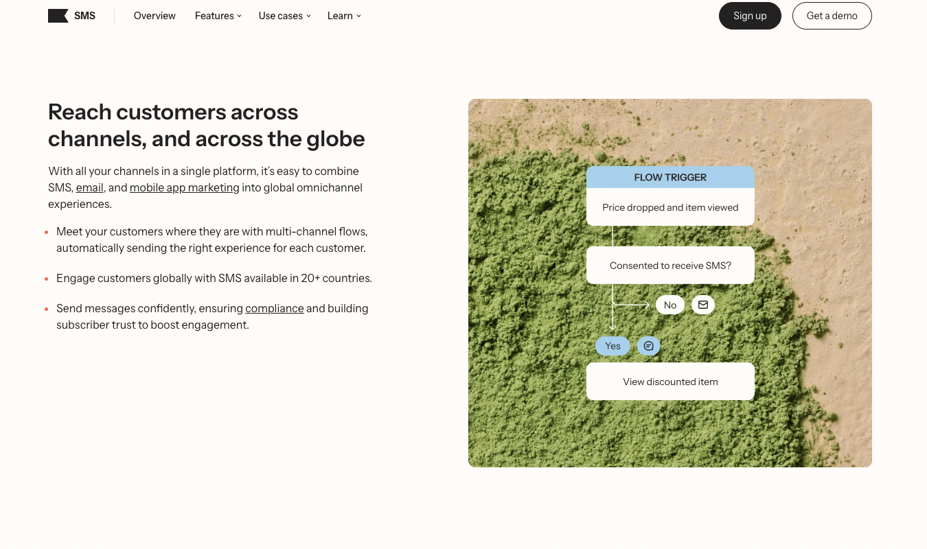 Klaviyo SMS marketing landing page