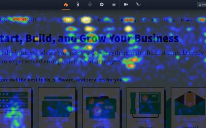 Example of a heatmap showing “hot spots” where clicks and user activity are highly concentrated. 