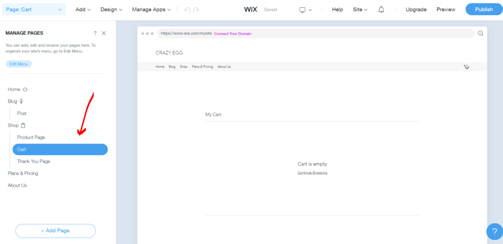 Editing the cart page in Wix