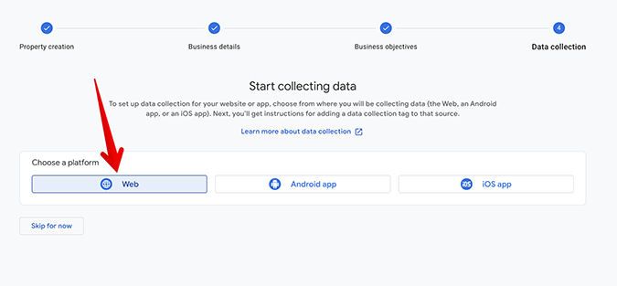 Start collection data prompt in Google Analytics. 