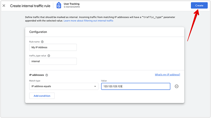 Create internal traffic rule configuration screen. 