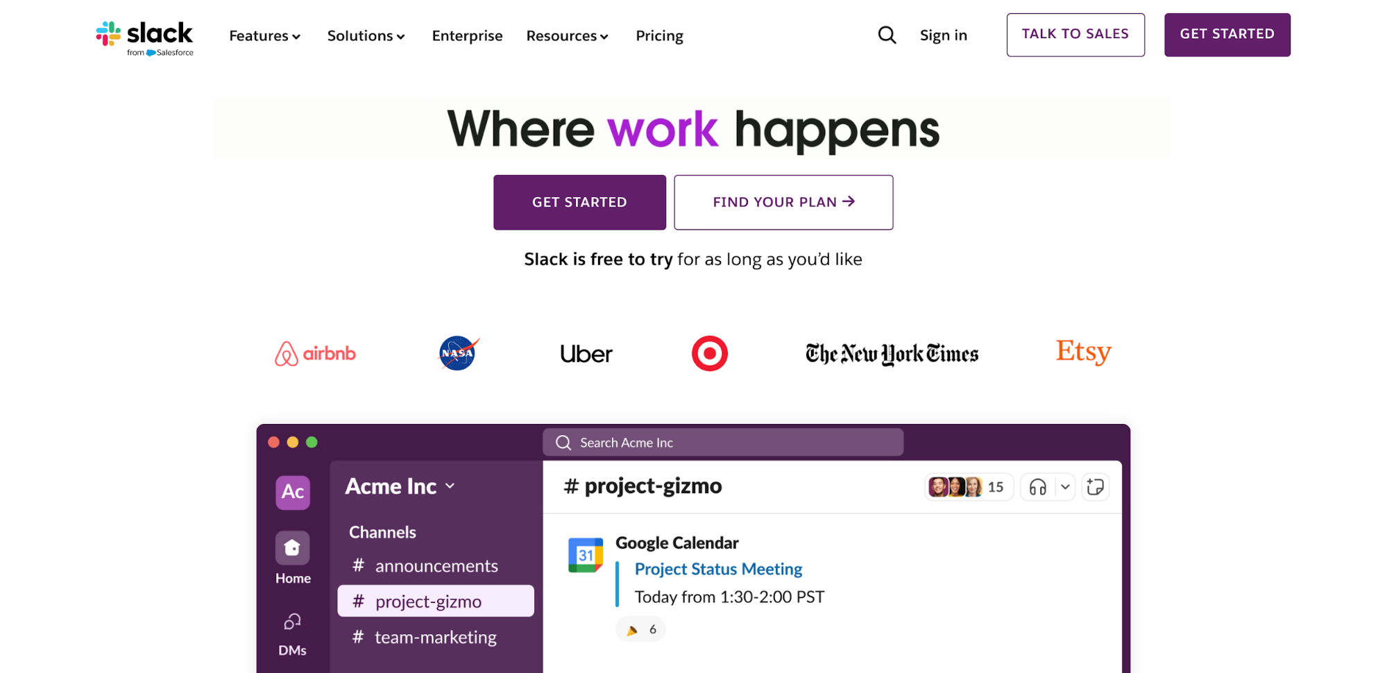 Slack website homepage. 