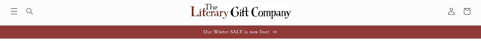 The Literary Gift Company website navigation menu. 