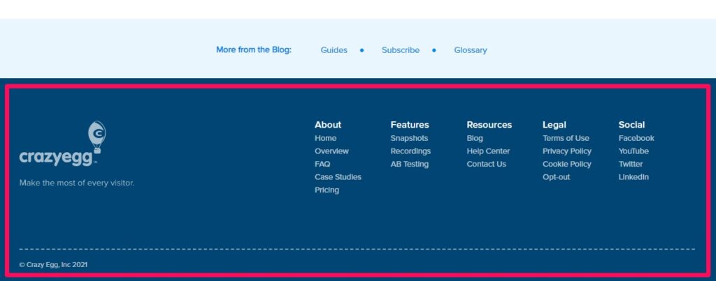 Crazy Egg footer menu