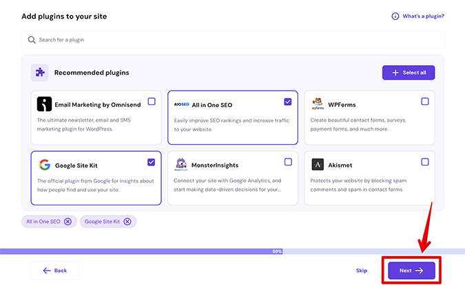 WordPress plugin options offered by Hostinger. 