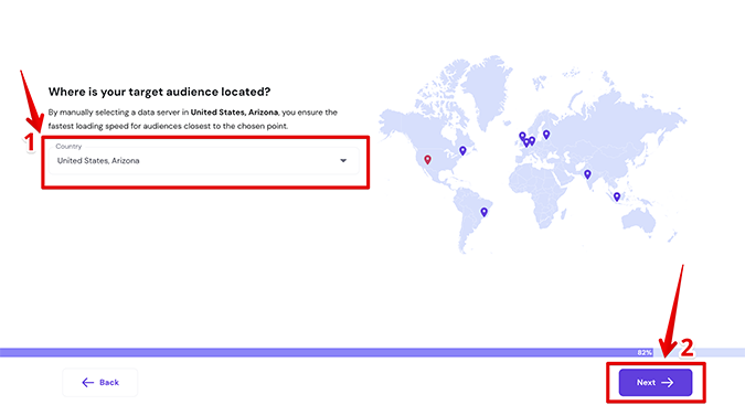 Hostinger dropdown to select target audience location. 