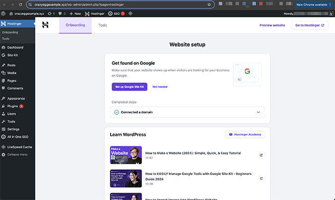 Get found on Google setup page from WordPress. 