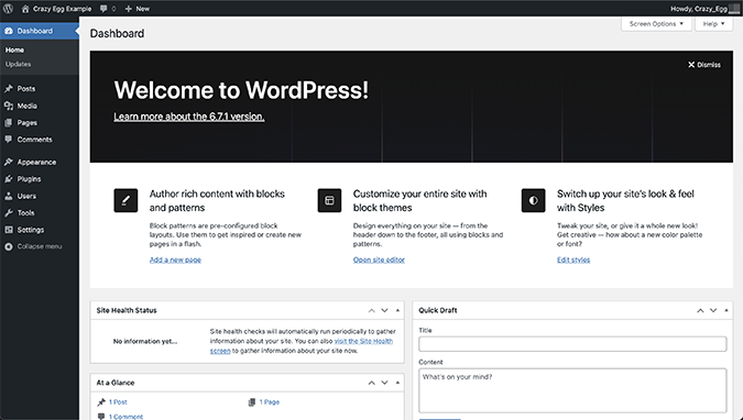 WordPress welcome page. 