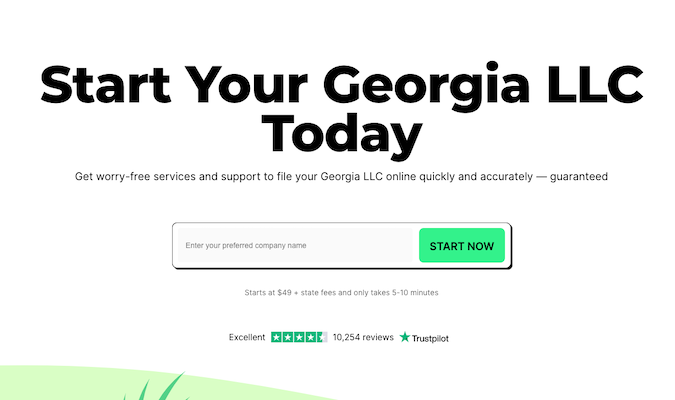 ZenBusiness webpage to start your Georgia LLC today