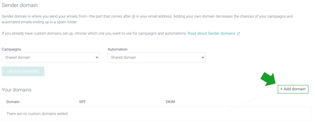 Omnisend add sender domain in store settings