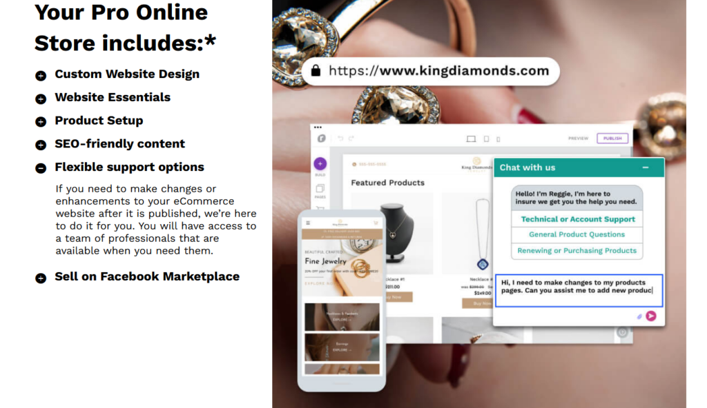 Web.com professional ecommerce site design features page
