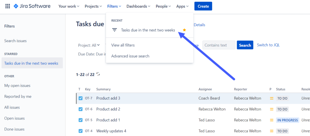 Save custom search in Jira to use as everything view