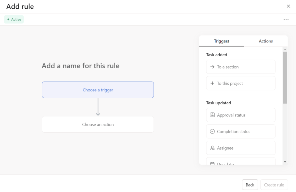 Building a new automation in Asana's builder