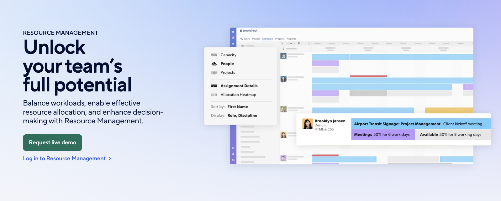 Smartsheet resource management landing page. 