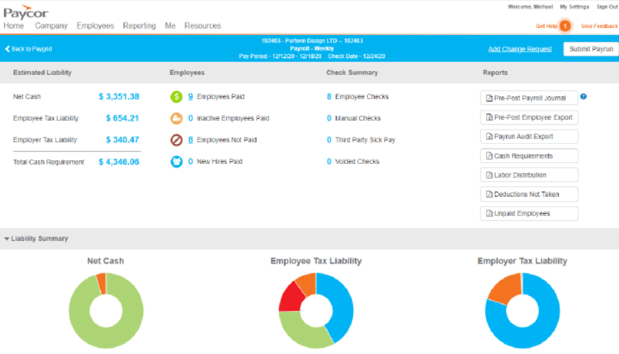 Example of Paycor Reporting and Analytics tools