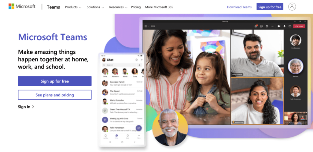 Microsoft Teams home page