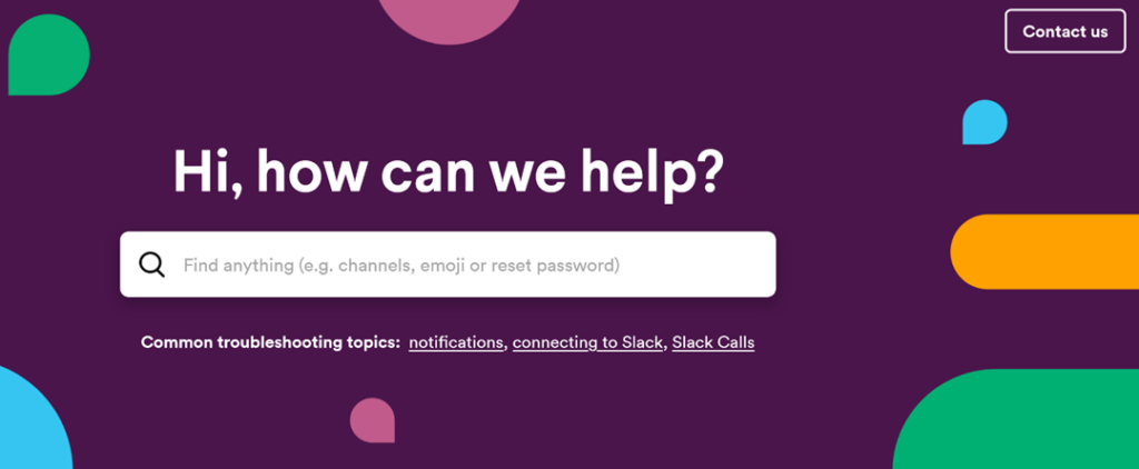 Slack customer support page