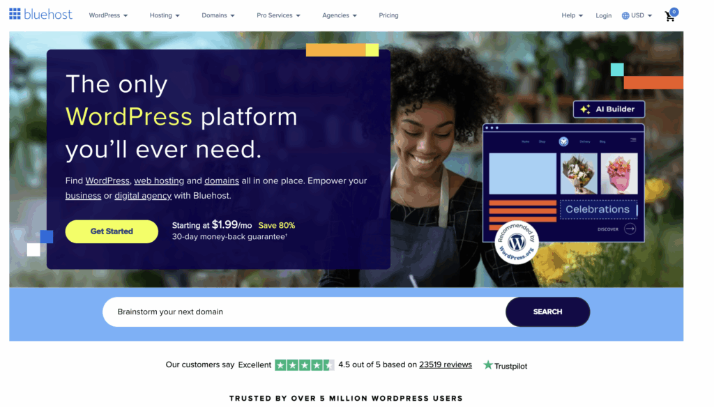 Bluehost homepage