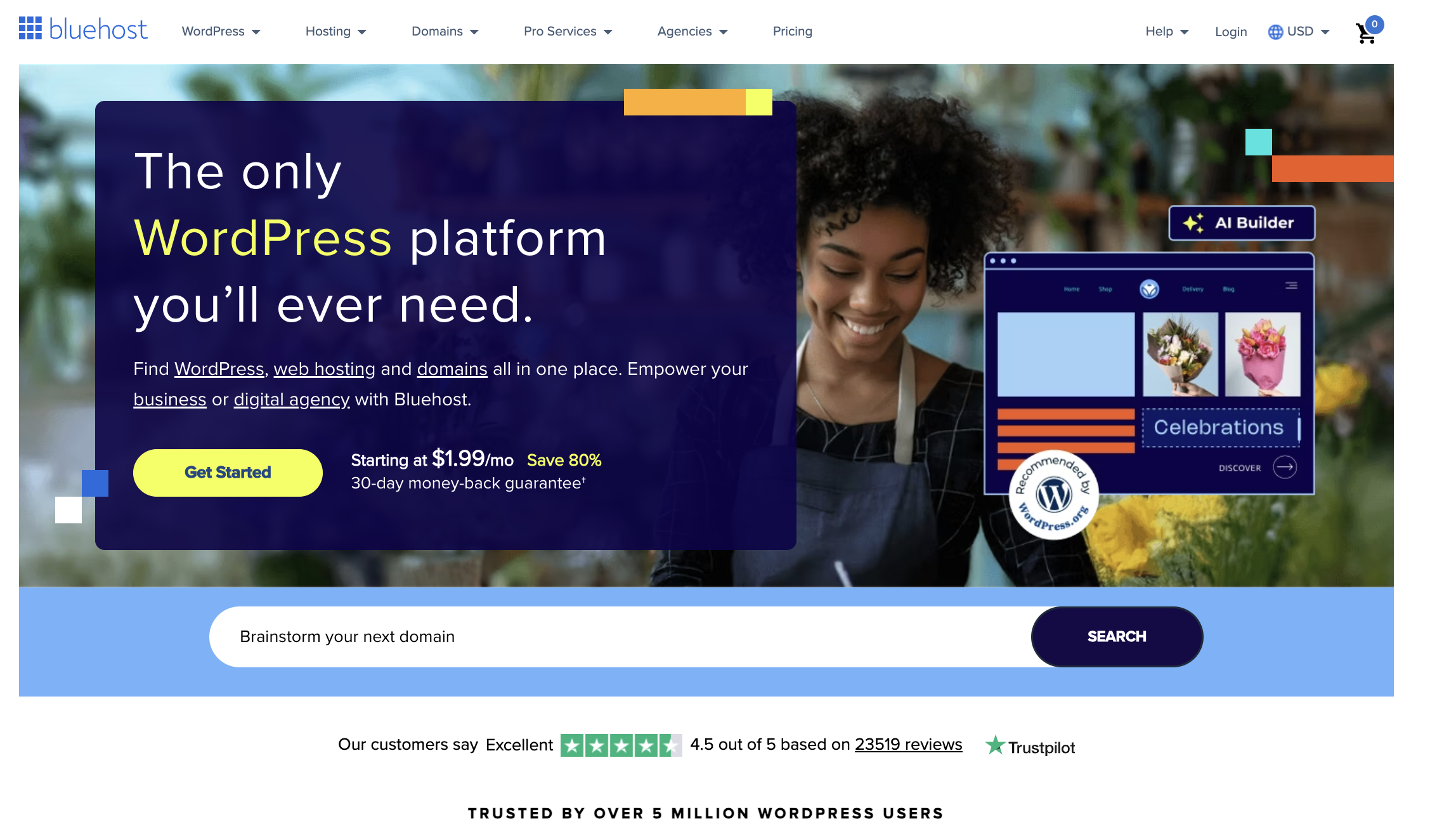 Bluehost homepage