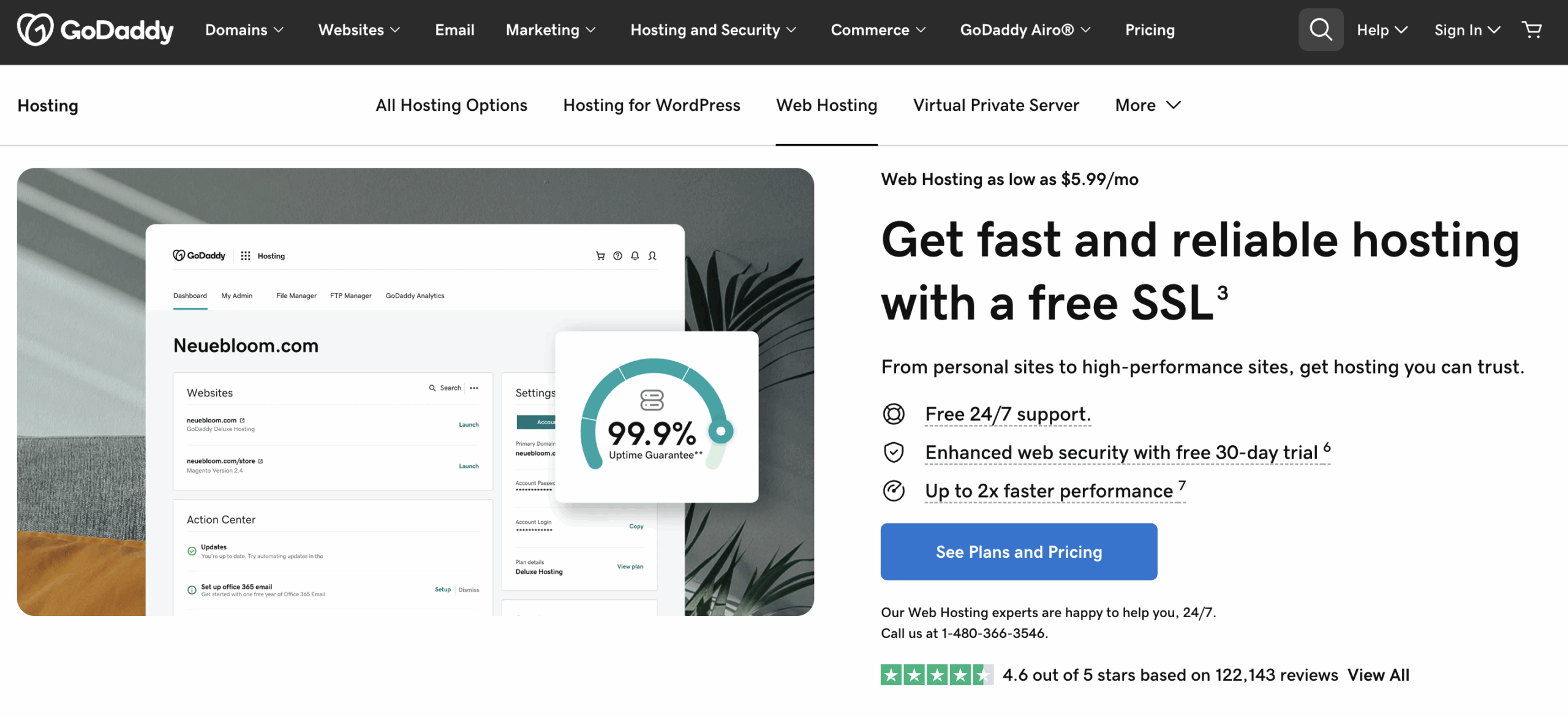 GoDaddy hosting landing page