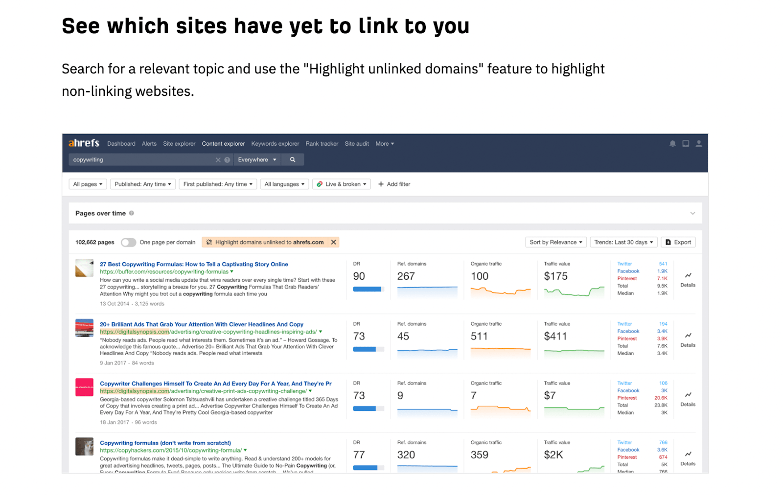 Ahrefs content explorer page
