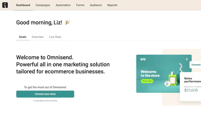 Omnisend dashboard to connect your store