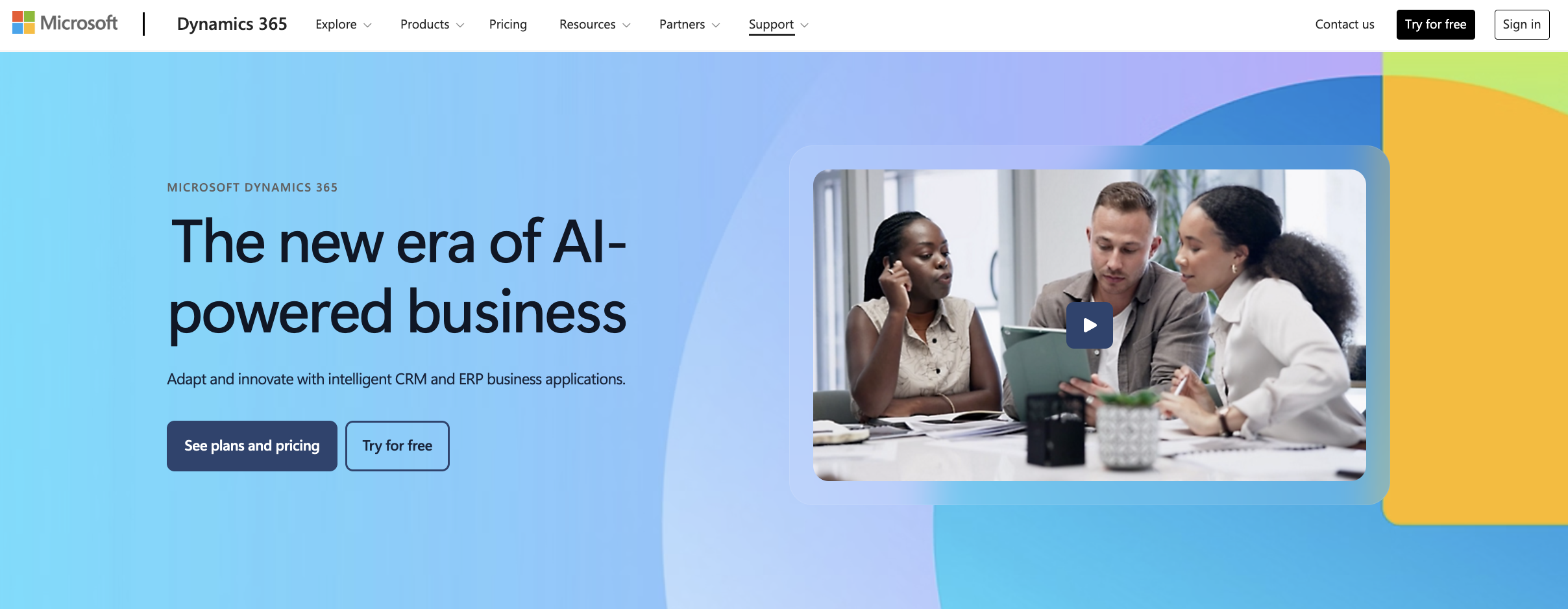 Microsoft Dynamics 365 landing page
