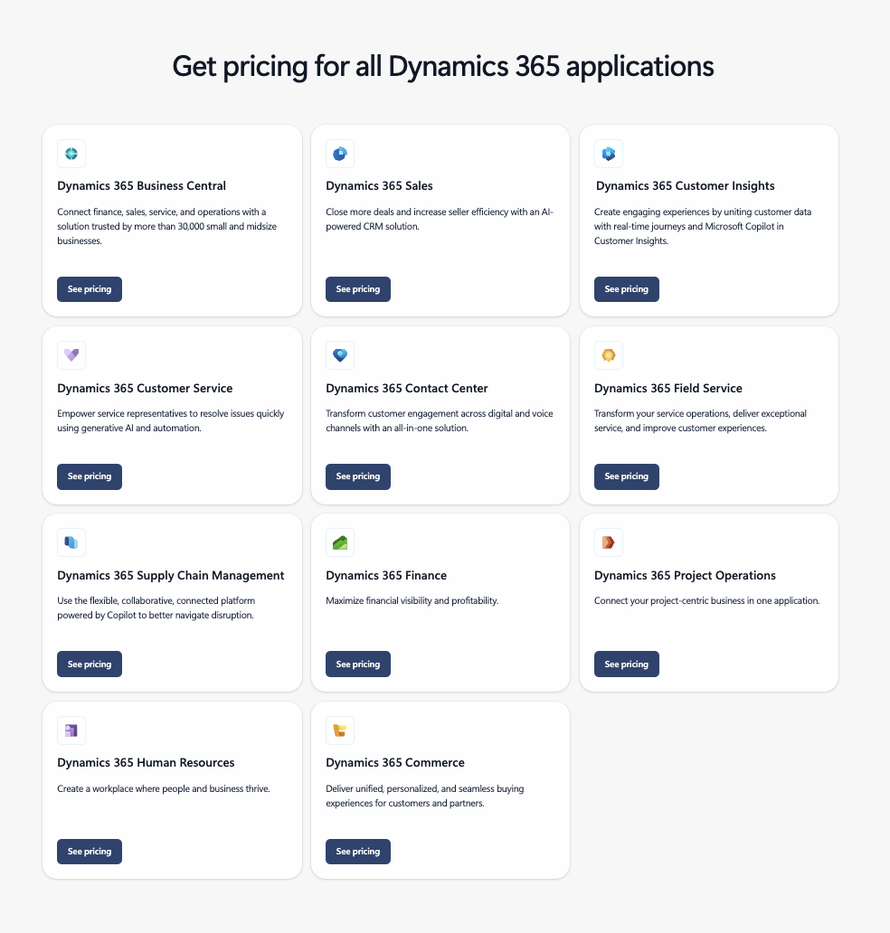 Microsoft Dynamics pricing overview